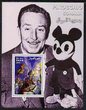 Somalia 2001 Pinocchio & Walt Disney #3 perf s/sheet unmounted mint, stamps on personalities, stamps on movies, stamps on cinema, stamps on films, stamps on disney, stamps on cartoons