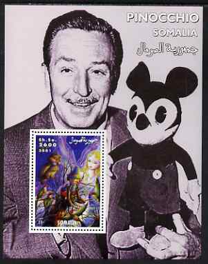 Somalia 2001 Pinocchio & Walt Disney #3 perf s/sheet unmounted mint, stamps on , stamps on  stamps on personalities, stamps on  stamps on movies, stamps on  stamps on cinema, stamps on  stamps on films, stamps on  stamps on disney, stamps on  stamps on cartoons