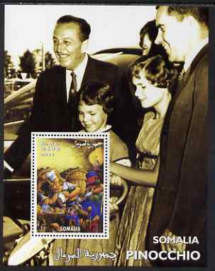 Somalia 2001 Pinocchio & Walt Disney #6 perf s/sheet unmounted mint, stamps on personalities, stamps on movies, stamps on cinema, stamps on films, stamps on disney, stamps on cartoons