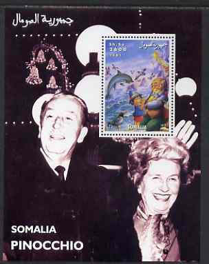 Somalia 2001 Pinocchio & Walt Disney #7 perf s/sheet unmounted mint, stamps on , stamps on  stamps on personalities, stamps on  stamps on movies, stamps on  stamps on cinema, stamps on  stamps on films, stamps on  stamps on disney, stamps on  stamps on cartoons, stamps on  stamps on dolphins