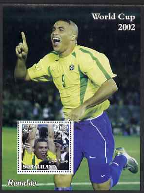 Somaliland 2002 Football World Cup perf s/sheet (Ronaldo) unmounted mint. Note this item is privately produced and is offered purely on its thematic appeal, stamps on footrall, stamps on personalities