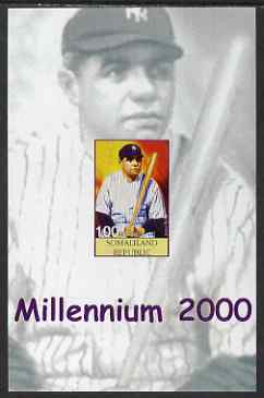 Somaliland 2001 Millennium series - Baseball Stars #1 Babe Ruth imperf m/sheet unmounted mint. Note this item is privately produced and is offered purely on its thematic appeal, stamps on , stamps on  stamps on personalities, stamps on  stamps on sport, stamps on  stamps on baseball