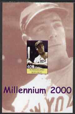 Somaliland 2001 Millennium series - Baseball Stars #4 Joe Dimaggio imperf m/sheet unmounted mint. Note this item is privately produced and is offered purely on its thematic appeal, stamps on , stamps on  stamps on personalities, stamps on  stamps on sport, stamps on  stamps on baseball