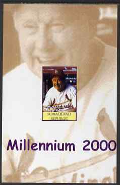 Somaliland 2001 Millennium series - Baseball Stars #6 Red Schoendienst imperf m/sheet unmounted mint. Note this item is privately produced and is offered purely on its thematic appeal, stamps on , stamps on  stamps on personalities, stamps on  stamps on sport, stamps on  stamps on baseball