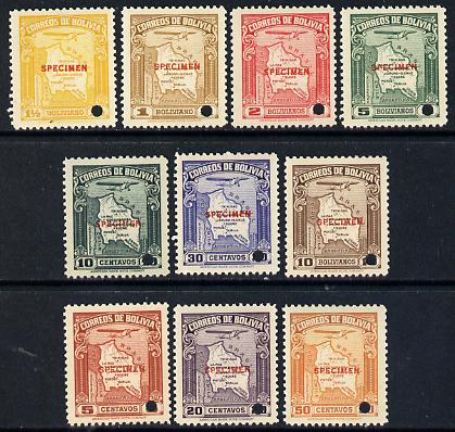 Bolivia 1935 Maps 'Air' set of 10 each with security punch hole and overprinted SPECIMEN (unmounted mint ex ABNCo archives) SG 298-307, stamps on , stamps on  stamps on maps