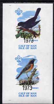 Calf of Man 1973 Europa opt'd on Birds imperf m/sheet (showing 5m Redstart & 20m Blackbird) unmounted mint with Scout logo, Rosen CA313MS, stamps on , stamps on  stamps on europa, stamps on  stamps on birds, stamps on  stamps on blackbirds, stamps on  stamps on scouts