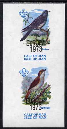 Calf of Man 1973 Europa opt'd on Birds imperf m/sheet (showing 12m Cuckoo & 50m Nightingale) unmounted mint with Scout logo, Rosen CA315MS, stamps on europa, stamps on birds, stamps on cuckoo, stamps on nightingales, stamps on scouts