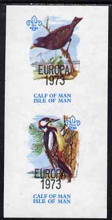 Calf of Man 1973 Europa optd on Birds imperf m/sheet (showing 3m Starling & 25m Woodpecker - from first printing without the birds names) unmounted mint with Scout logo, ..., stamps on europa, stamps on birds, stamps on woodpeckers, stamps on scouts