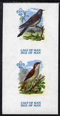 Calf of Man 1973 Birds imperf m/sheet (showing 12m Cuckoo & 50m Nightingale - from first printing without the birds' names) unmounted mint with Scout logo, Rosen CA315MS, stamps on , stamps on  stamps on birds, stamps on  stamps on cuckoo, stamps on  stamps on nightingales, stamps on  stamps on scouts