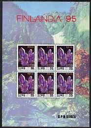 North Korea 1995 Finlandia perf m/sheet containing 6 x 20ch Minerals Stamp unmounted mint, SG MS N3513, stamps on stamp exhibitions, stamps on minerals