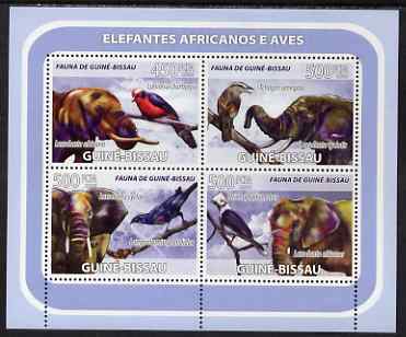 Guinea - Bissau 2008 African Elephants and Birds perf sheetlet containing 4 values unmounted mint, stamps on animals, stamps on elephants, stamps on birds