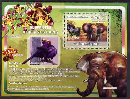 Guinea - Bissau 2008 African Elephants and Birds (with orchids) perf souvenir sheet unmounted mint, stamps on , stamps on  stamps on animals, stamps on  stamps on elephants, stamps on  stamps on birds, stamps on  stamps on orchids