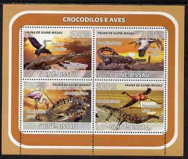 Guinea - Bissau 2008 Crocodiles & Birds perf sheetlet containing 4 values unmounted mint, stamps on animals, stamps on repltiles, stamps on crocodiles, stamps on birds, stamps on pelicans, stamps on flamingos