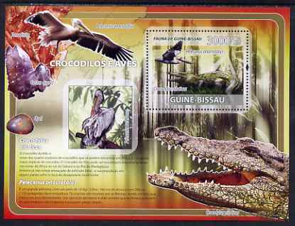 Guinea - Bissau 2008 Crocodiles & Pelicans (with minerals) perf souvenir sheet unmounted mint, stamps on , stamps on  stamps on animals, stamps on  stamps on repltiles, stamps on  stamps on crocodiles, stamps on  stamps on birds, stamps on  stamps on pelicans, stamps on  stamps on minerals