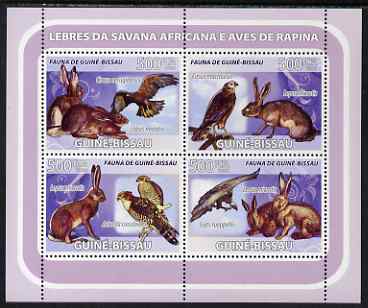 Guinea - Bissau 2008 Rabbits & Birds of African Savanna perf sheetlet containing 4 values unmounted mint, stamps on , stamps on  stamps on animals, stamps on  stamps on rabbits, stamps on  stamps on hares, stamps on  stamps on birds of prey, stamps on  stamps on birds