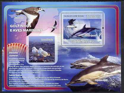 Guinea - Bissau 2008 Dolphins & Sea Birds (with seashells) perf souvenir sheet unmounted mint, stamps on , stamps on  stamps on marine life, stamps on  stamps on dolphins, stamps on  stamps on shells, stamps on  stamps on birds, stamps on  stamps on sea birds