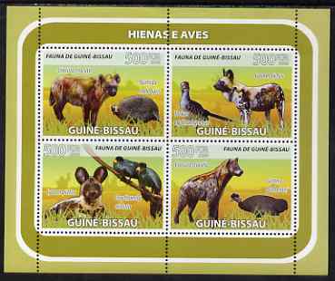 Guinea - Bissau 2008 Hyenas and Birds perf sheetlet containing 4 values unmounted mint, stamps on , stamps on  stamps on animals, stamps on  stamps on hyenas, stamps on  stamps on dogs, stamps on  stamps on birds