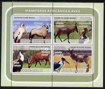 Guinea - Bissau 2008 Antelope and Birds perf sheetlet containing 4 values unmounted mint, stamps on animals, stamps on antelope, stamps on birds, stamps on storks