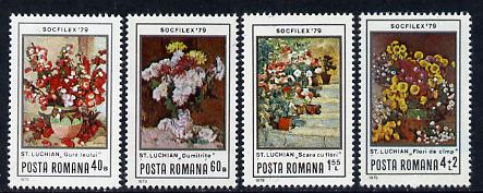 Rumania 1979 'Socfilex 79' Stamp Exhibition set of 4 (Paintings of Flowers) Mi 3619-22, stamps on arts      flowers        stamp exhibitions