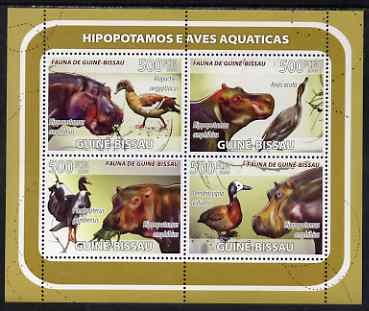 Guinea - Bissau 2008 Hippopotamus and Birds perf sheetlet containing 4 values unmounted mint, stamps on , stamps on  stamps on animals, stamps on  stamps on hippopotamus, stamps on  stamps on birds, stamps on  stamps on ducks