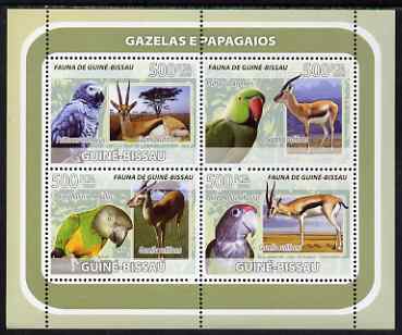 Guinea - Bissau 2008 Gazelles and Birds (Parrots) perf sheetlet containing 4 values unmounted mint, stamps on , stamps on  stamps on animals, stamps on  stamps on antelope, stamps on  stamps on gazelles, stamps on  stamps on birds, stamps on  stamps on parrotsd