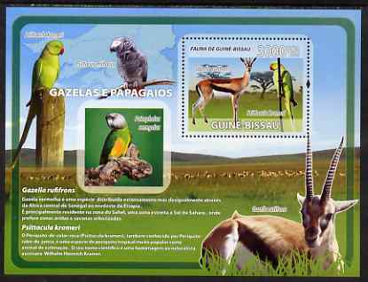 Guinea - Bissau 2008 Gazelles and Birds perf souvenir sheet unmounted mint, stamps on animals, stamps on antelope, stamps on gazelles, stamps on birds, stamps on parrotsd, stamps on maps