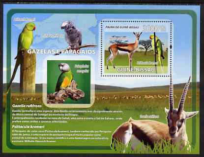 Guinea - Bissau 2008 Gazelles and Birds perf souvenir sheet unmounted mint, stamps on , stamps on  stamps on animals, stamps on  stamps on antelope, stamps on  stamps on gazelles, stamps on  stamps on birds, stamps on  stamps on parrotsd, stamps on  stamps on maps