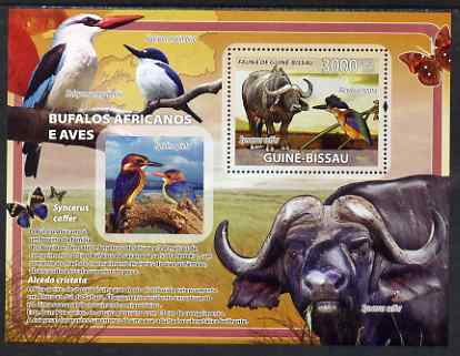 Guinea - Bissau 2008 Buffalo & Birds perf souvenir sheet unmounted mint, stamps on animals, stamps on buffalo, stamps on birds, stamps on butterflies, stamps on kingfishers, stamps on bovine