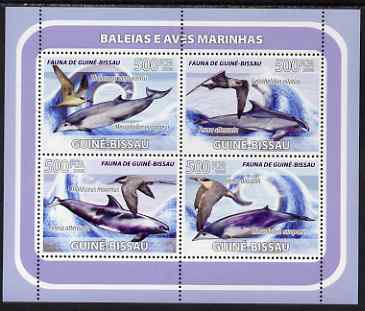 Guinea - Bissau 2008 Whales &  Sea Birds perf sheetlet containing 4 values unmounted mint, stamps on marine life, stamps on whales, stamps on birds, stamps on sea birds