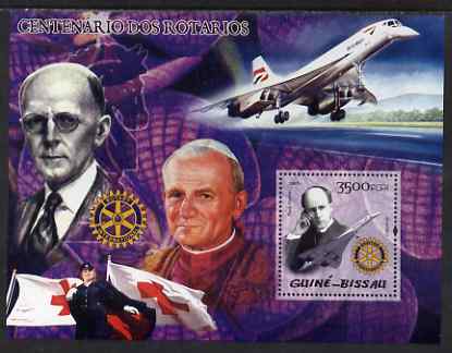 Guinea - Bissau 2005 Centenary of Rotary International perf souvenir sheet (featuring Paul Harris, Chess, Pope Jean-Paul II, Concorde etc) unmounted mint Mi Bl 483, stamps on rotary, stamps on pope, stamps on red cross, stamps on nurses, stamps on concorde, stamps on chess