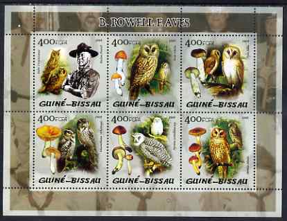 Guinea - Bissau 2005 Lord Baden Powell and Owls (with Fungi) perf sheetlet containing 6 values unmounted mint Mi 2888-93, stamps on , stamps on  stamps on scouts, stamps on  stamps on baden powell, stamps on  stamps on birds, stamps on  stamps on birds of prey, stamps on  stamps on owls, stamps on  stamps on fungi, stamps on  stamps on mushrooms