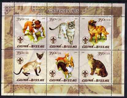Guinea - Bissau 2005 Cats and Dogs perf sheetlet containing 6 values each with Scouts logo unmounted mint Mi 2811-16, stamps on , stamps on  stamps on scouts, stamps on  stamps on cats, stamps on  stamps on dogs, stamps on  stamps on bulldog, stamps on  stamps on corgi