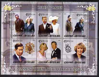 Guinea - Bissau 2005 Royal Wedding Prince Charles and Camilla Parker Bowles perf sheetlet containing 6 values unmounted mint Mi 2895-2900, stamps on , stamps on  stamps on royalty, stamps on  stamps on charles, stamps on  stamps on arms, stamps on  stamps on heraldry