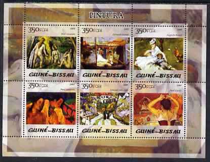 Guinea - Bissau 2005 Impressionist Painters perf sheetlet containing 6 values unmounted mint Mi 2832-37, stamps on , stamps on  stamps on arts, stamps on  stamps on impressionists, stamps on  stamps on cezanne, stamps on  stamps on manet, stamps on  stamps on renoir, stamps on  stamps on gauguin, stamps on  stamps on van gogh, stamps on  stamps on signac.chickens