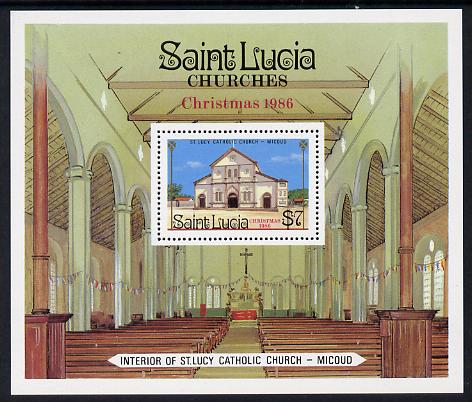 St Lucia 1986 Christmas (Church) m/sheet (SG MS 923) unmounted mint, stamps on , stamps on  stamps on christmas  churches  religion