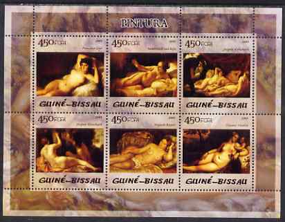 Guinea - Bissau 2005 Paintings of Nudes perf sheetlet containing 6 values unmounted mint Mi 2844-49, stamps on arts, stamps on nudes, stamps on goya, stamps on renoir