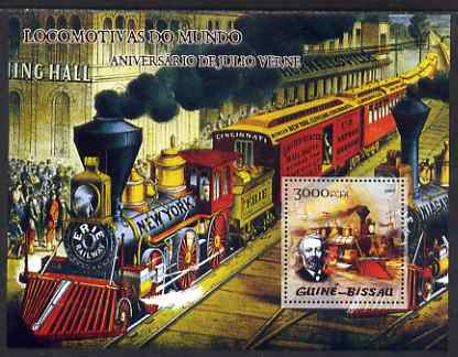 Guinea - Bissau 2005 Steam Trains (featuring Jules Verne) souvenir sheet unmounted mint Mi Bl 477, stamps on railways, stamps on jules verne, stamps on literature, stamps on sci-fi
