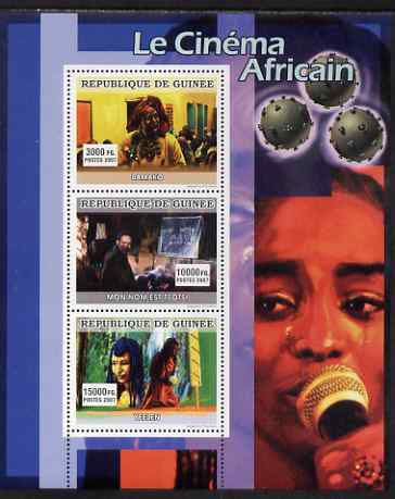 Guinea - Conakry 2007 African Cinema perf sheetlet containing 3 values unmounted mint, stamps on , stamps on  stamps on films, stamps on  stamps on cinema, stamps on  stamps on personalities