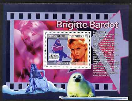 Guinea - Conakry 2007 French Film Stars (Bridget Bardot) perf souvenir sheet unmounted mint, stamps on personalities, stamps on cinema, stamps on films, stamps on movies, stamps on marine life, stamps on seals