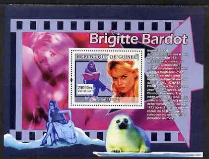 Guinea - Conakry 2007 French Film Stars (Bridget Bardot) perf souvenir sheet unmounted mint, stamps on , stamps on  stamps on personalities, stamps on  stamps on cinema, stamps on  stamps on films, stamps on  stamps on movies, stamps on  stamps on marine life, stamps on  stamps on seals