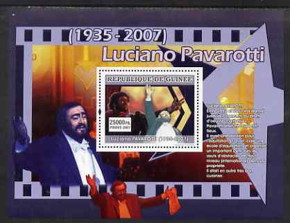 Guinea - Conakry 2007 Luciano Pavarotti (Pavarotti donates to charities) perf souvenir sheet unmounted mint, stamps on , stamps on  stamps on music, stamps on  stamps on opera, stamps on  stamps on pavarotti