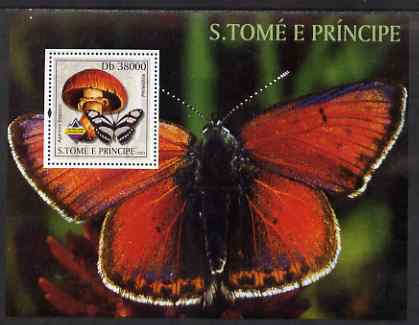 St Thomas & Prince Islands 2003 Mushrooms and Butterflies perf souvenir sheet unmounted mint Mi Bl 1428, stamps on butterflies, stamps on mushrooms, stamps on fungi
