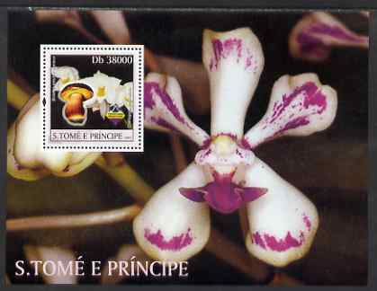 St Thomas & Prince Islands 2003 Mushrooms and Orchids perf souvenir sheet unmounted mint Mi Bl 1426, stamps on mushrooms, stamps on fungi
