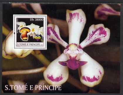 St Thomas & Prince Islands 2003 Mushrooms and Orchids perf souvenir sheet unmounted mint Mi Bl 1426, stamps on , stamps on  stamps on mushrooms, stamps on  stamps on fungi