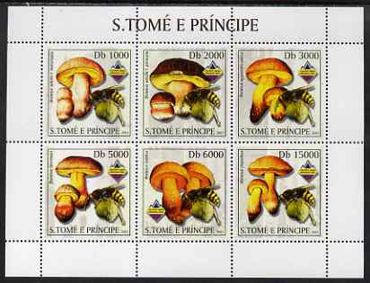 St Thomas & Prince Islands 2003 Mushrooms and Wasps perf sheetlet containing 6 values unmounted mint Mi 2001-06, stamps on mushrooms, stamps on fungi, stamps on insects, stamps on wasps