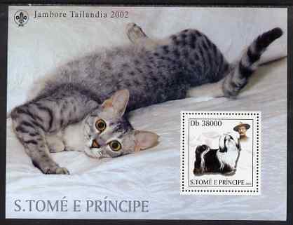 St Thomas & Prince Islands 2003 Cats & Dogs (with Scouts emblem) perf souvenir sheet unmounted mint Mi Bl 1442, stamps on , stamps on  stamps on animals, stamps on  stamps on cats, stamps on  stamps on scouts, stamps on  stamps on dogs