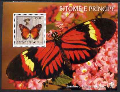 St Thomas & Prince Islands 2003 Butterflies (with Lord Baden-Powell) perf souvenir sheet unmounted mint Mi Bl 1429, stamps on , stamps on  stamps on butterflies, stamps on  stamps on scouts