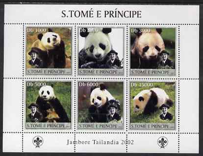 St Thomas & Prince Islands 2003 Pandas (with Lady Baden-Powell) perf sheetlet containing 6 values unmounted mint Mi 2148-53, stamps on animals, stamps on pandas, stamps on scouts