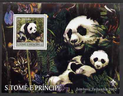 St Thomas & Prince Islands 2003 Pandas (with Lady Baden-Powell) perf souvenir sheet unmounted mint Mi Bl 1447, stamps on , stamps on  stamps on animals, stamps on  stamps on pandas, stamps on  stamps on scouts