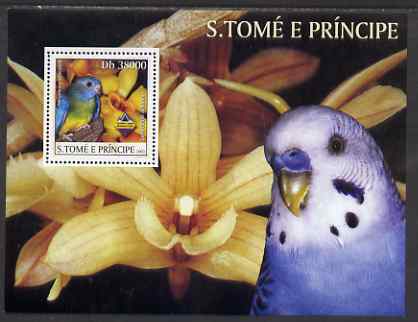 St Thomas & Prince Islands 2003 Parrots & Orchids perf souvenir sheet unmounted mint Mi Bl 1440, stamps on , stamps on  stamps on birds, stamps on  stamps on parrots, stamps on  stamps on orchids